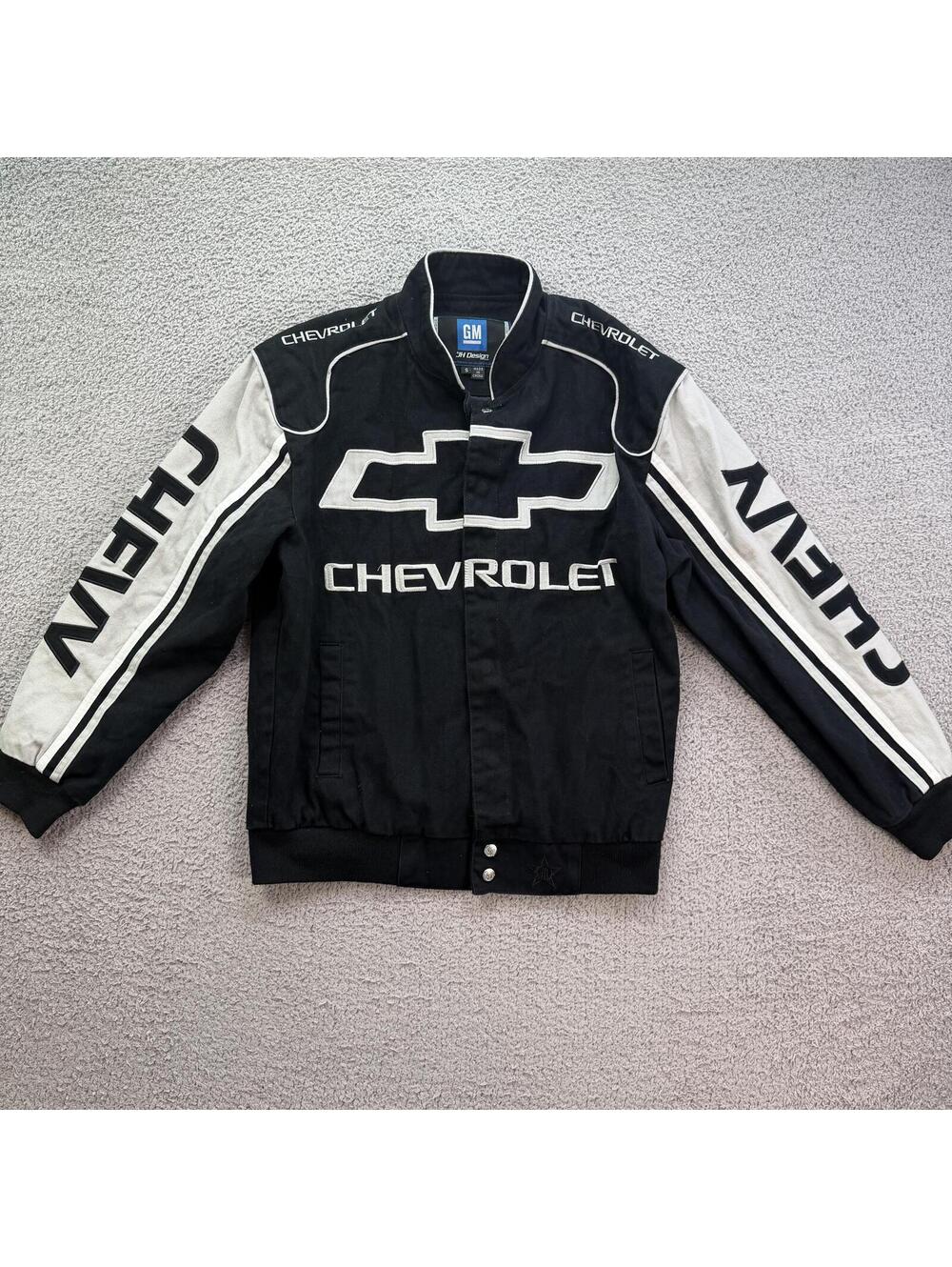 Chevrolet Racing Jacket Black White GM JH Design Snap Front Motorsports Coat S